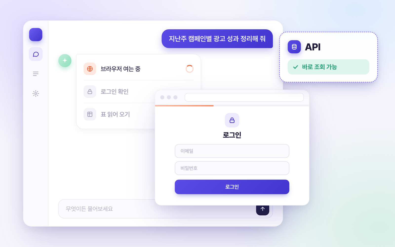 API로 바로 조회할 수 있는 광고 성과 요청에도 AI가 브라우저를 열고 로그인부터 시도하는 모습