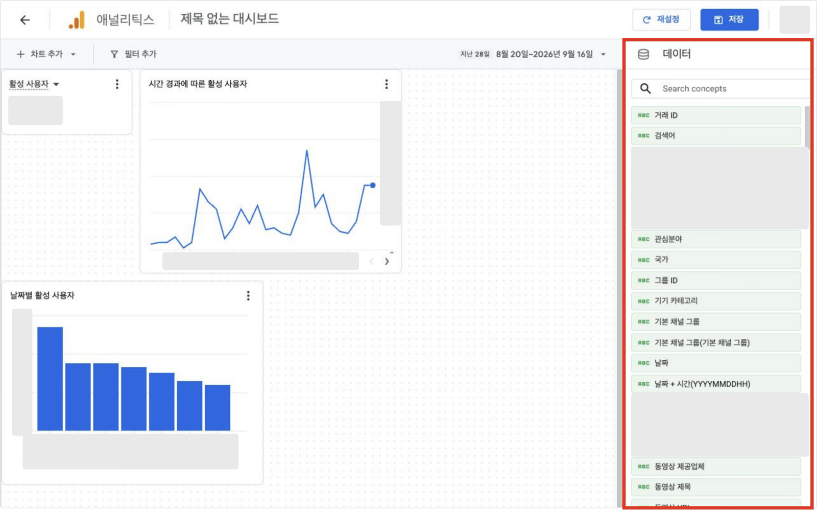 차트 배치 후 우측에 보여지는 데이터 패널